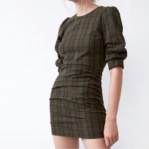 Plaid Olive Green Bodycon Dress Zara | Olive Green & Black